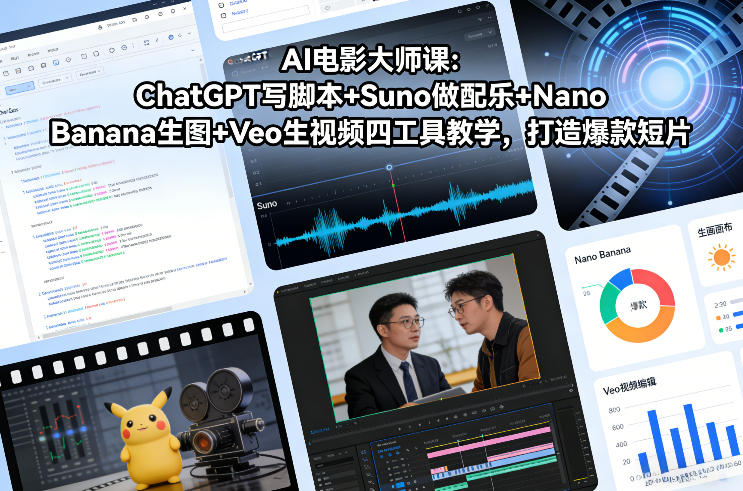 AI电影大师课：ChatGPT写脚本+Suno做配乐+Nano Banana生图+Veo生视频，打造爆款短片-52项目站