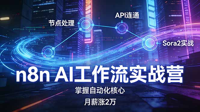 n8n AI工作流实战营,节点处理+API连通+Sora2实战,掌握自动化核心月薪涨2万-52项目站