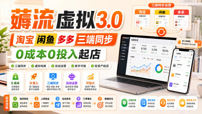 绅白不白·薅流虚拟3.0丨淘宝闲鱼多多三端同步丨0成本0投入起店-52项目站