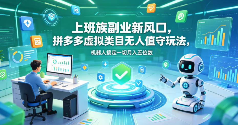 上班族副业新风口，拼多多虚拟类目无人值守玩法，机器人搞定一切月入五位数【揭秘】-52项目站