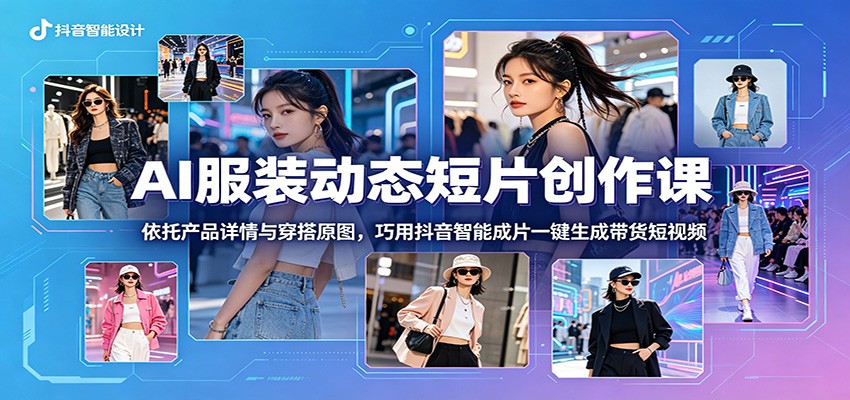 AI服装动态短片创作课:依托产品详情与穿搭原图,巧用抖音智能成片一键生成带货短视频-52项目站