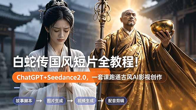 白蛇传-国风短片全教程！ChatGPT+Seedance2.0，一套课跑通古风AI影视创作-52项目站