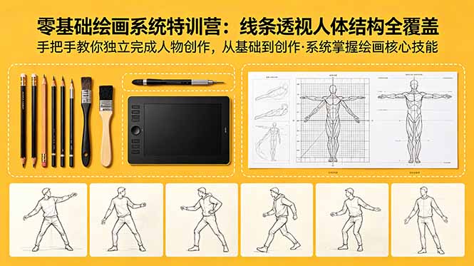 零基础绘画系统特训营:线条透视人体结构全覆盖,手把手教你独立完成人物创作-52项目站