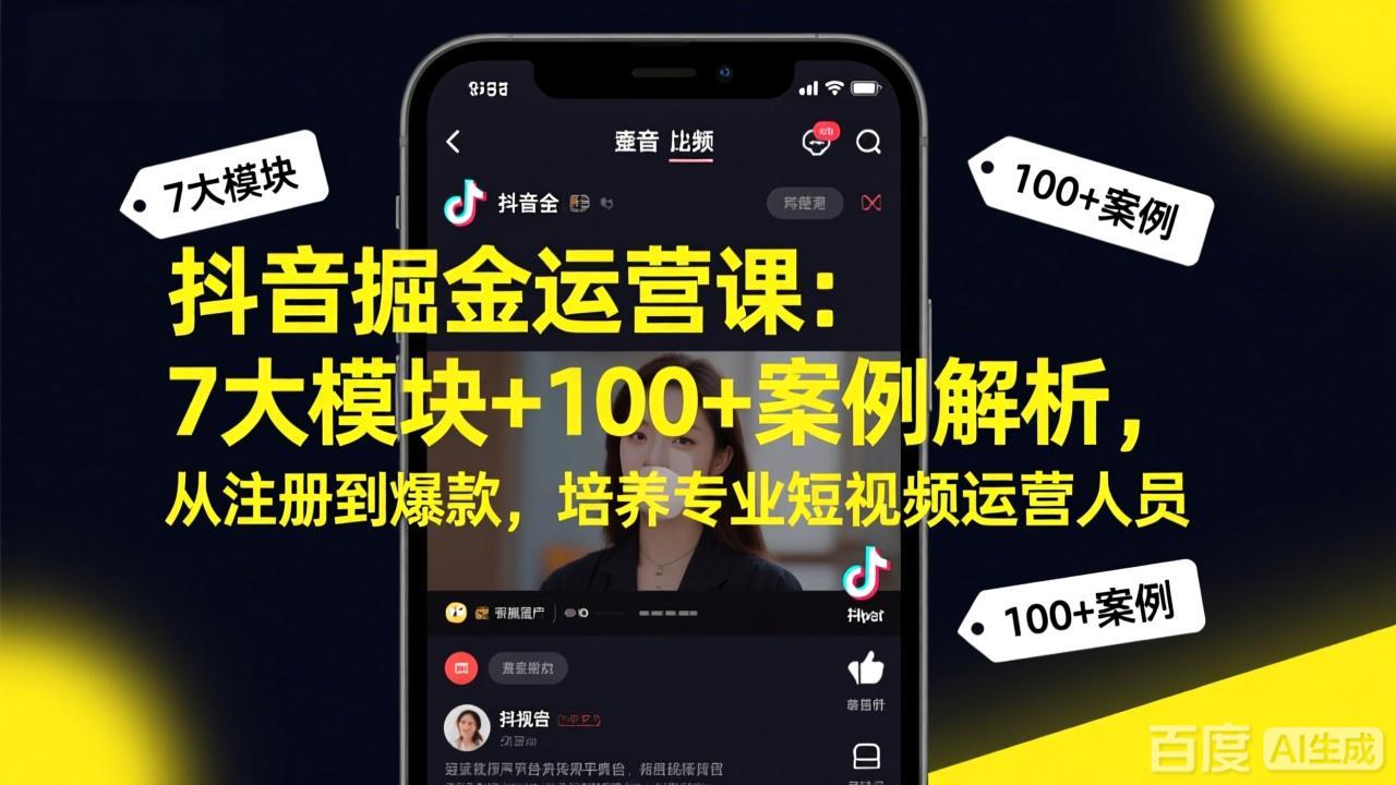 抖音掘金运营课：7大模块+100+案例解析，从注册到爆款，培养专业短视频运营人员-52项目站