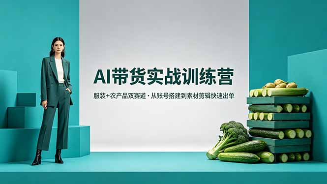 AI带货实战训练营，服装+农产品双赛道，从账号搭建到素材剪辑快速出单-52项目站
