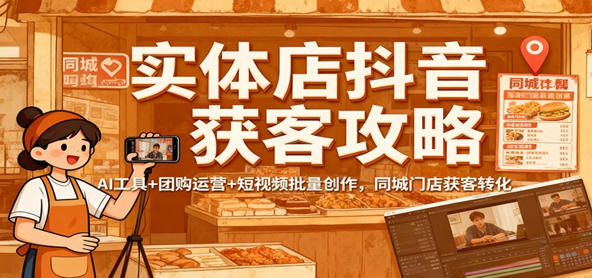 实体店抖音获客攻略：AI工具+团购运营+短视频批量创作，同城门店获客转化-52项目站
