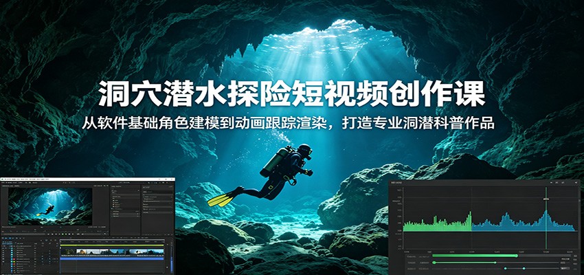 洞穴潜水探险短视频创作课:从软件基础角色建模到动画跟踪渲染,打造专业洞潜科普作品-52项目站