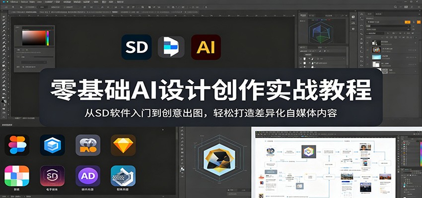 零基础AI设计创作实战教程：从SD软件入门到创意出图，轻松打造差异化自媒体内容-52项目站