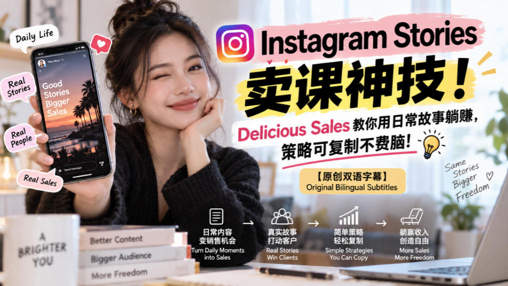 Instagram Stories卖课神技!Delicious Sales教你用日常故事躺賺,策略可复制不费脑!【原创双语字幕】-52项目站