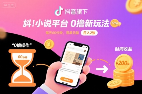 抖音旗下小说平台0撸新玩法，每天挂G60分钟，简单无脑，日入2张【揭秘】-52项目站