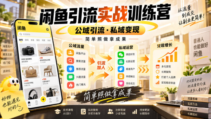 闲鱼引流实战训练营,公域引流·私域变现,简单照做拿成果-52项目站