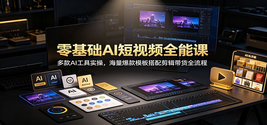 零基础AI短视频全能课：多款AI工具实操，海量爆款模板搭配剪辑带货全流程-52项目站