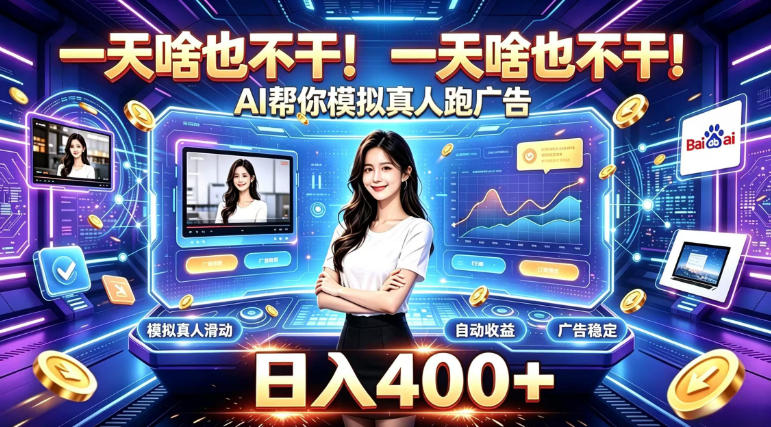 一天啥也不干!AI帮你模拟真人跑广告,稳定日入400+,实现真正被动变现【揭秘】-52项目站