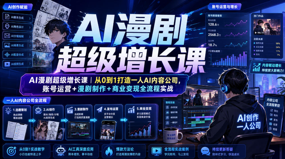 AI漫剧超级增长课｜从0到1打造一人AI内容公司，账号运营+漫剧制作+商业变现全流程实战-52项目站