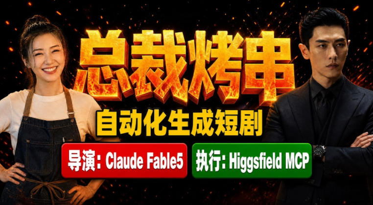 Claude Fable5担任导演+Higgsfield MCP落地执行｜《总裁烤串》真人质感短剧全自动AI生成全流程教学-52项目站