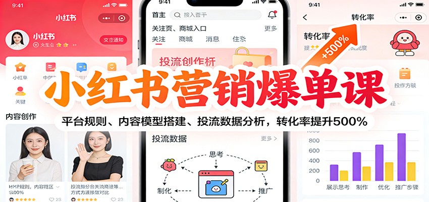 小红书营销爆单课：平台规则、内容模型搭建、投流数据分析，转化率提升500%-52项目站