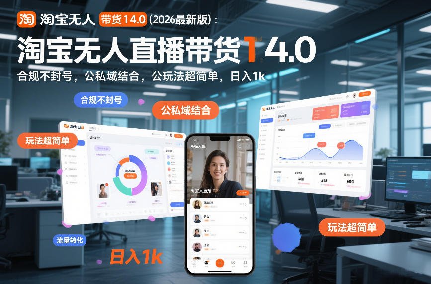 淘宝无人直播带货14.0(2026最新版)：合规不封号，公私域结合，玩法超简单，日入1k+【揭秘】-52项目站