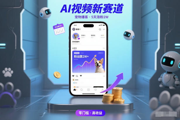 AI视频新赛道，宠物播客仅注册5天涨粉2W，收益非常可观-52项目站