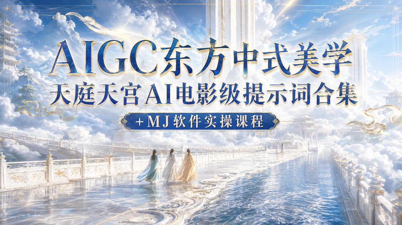 AIGC东方中式美学天庭天宫AI电影级提示词合集+MJ软件实操课程-52项目站