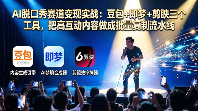AI脱口秀赛道变现实战：豆包+即梦+剪映三个工具，把高互动内容做成批量复制流水线-52项目站