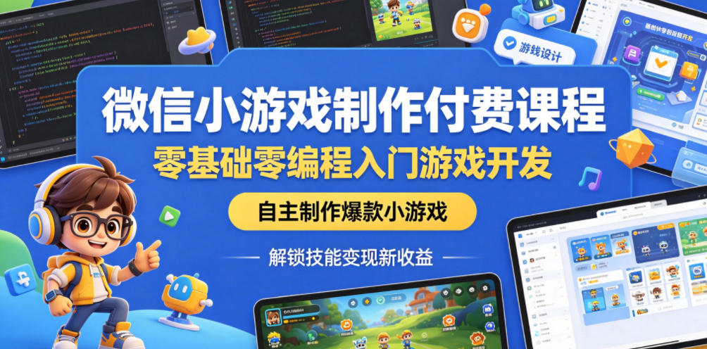 微信小游戏制作付费课程,零基础零编程入门游戏开发,自主制作爆款小游戏,解锁技能变现新收益-52项目站