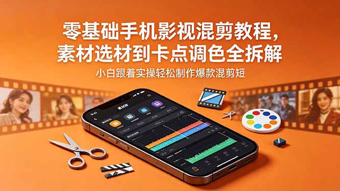 零基础手机影视混剪教程,素材选材到卡点调色全拆解,小白跟着实操轻松制作爆款混剪短片-52项目站