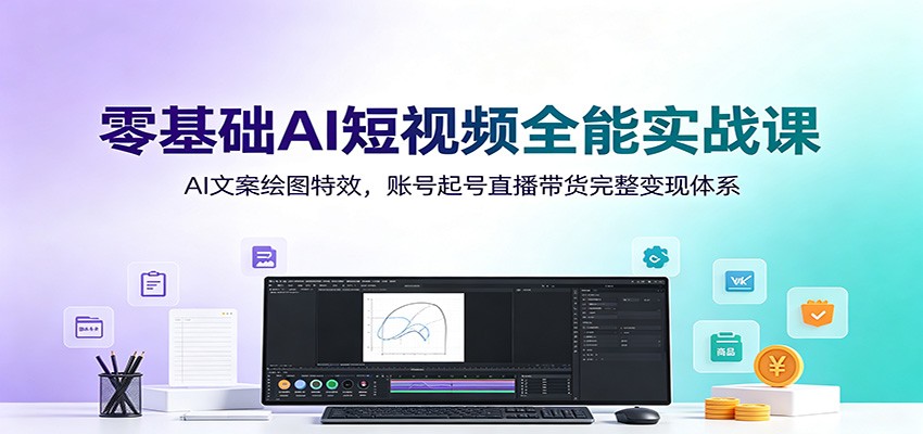 零基础AI短视频全能实战课:AI文案绘图特效,账号起号直播带货完整变现体系-52项目站