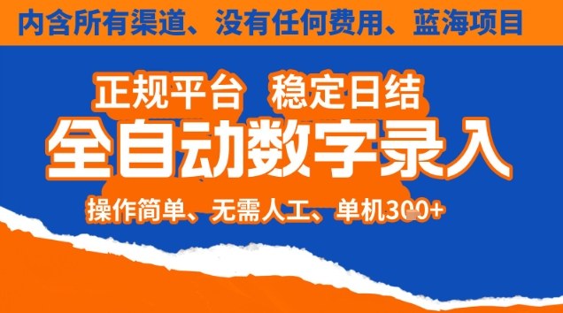 全自动数字录入,单机日入3张+,内含所有渠道全程免费零成本,操作简单可矩阵开干【揭秘】-52项目站