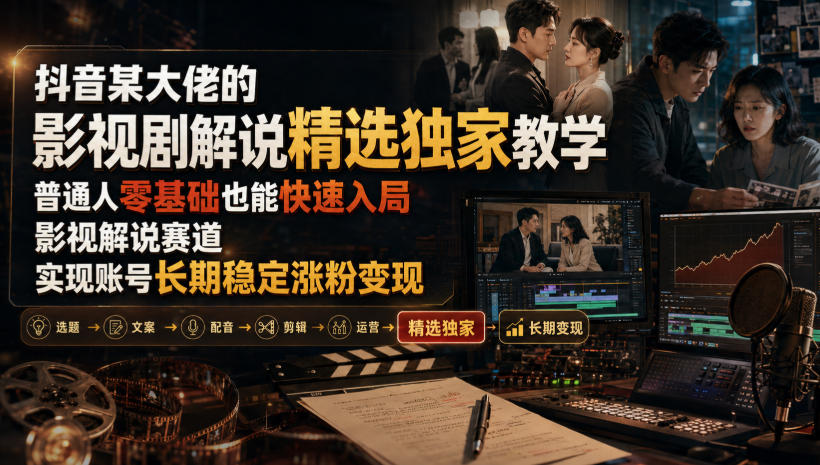 抖音某大佬的影视剧解说精选独家教学,普通人零基础也能快速入局影视解说赛道,实现账号长期稳定变现-52项目站