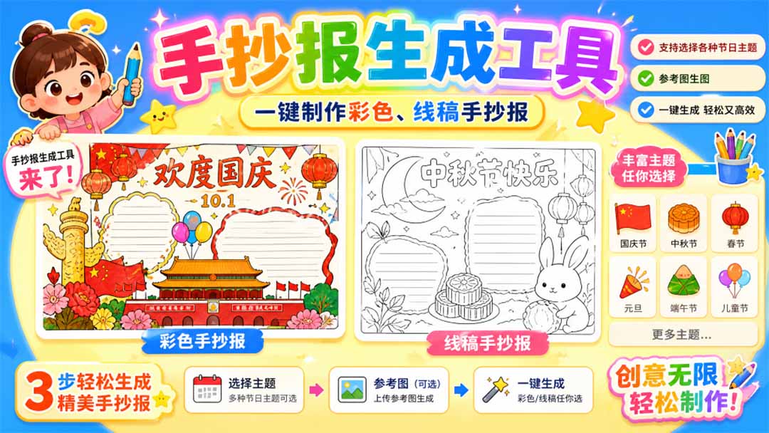 手抄报批量生成工具来了，完全免费，告别豆包生图，这个高清无水印-52项目站