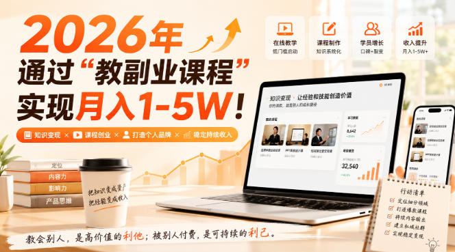 2026年通过“教副业课程”实现月入1-5W！毫无保留的全部教给你，长期稳定【揭秘】-52项目站