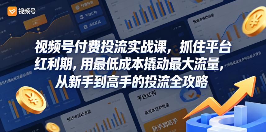 视频号付费投流实战课，抓住平台红利期，用最低成本撬动最大流量，从新手到高手的投流全攻略-52项目站