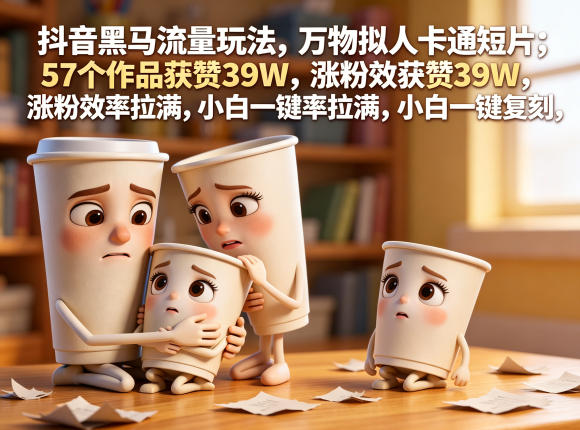 抖音黑马流量玩法,万物拟人卡通短片,57个作品获赞39W,涨粉效率拉满,小白一键复刻,保姆级拆解-52项目站