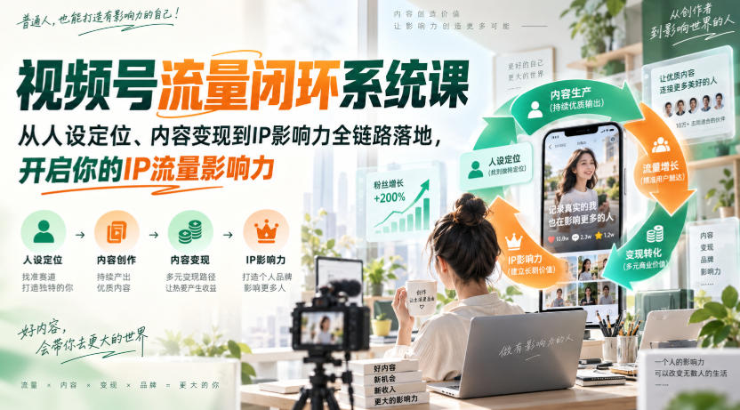 视频号流量闭环系统课,从人设定位、内容变现到IP影响力全链路落地,开启你的IP流量影响力-52项目站