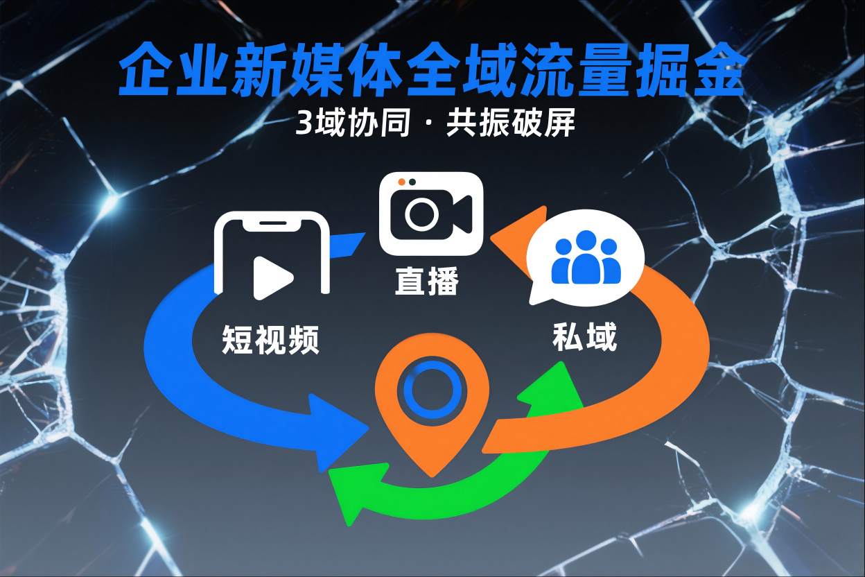 短视频全域商业模式，企业新媒体全域流量掘金，3域协同，共振破屏，短视频-直播-私域-地域-52项目站