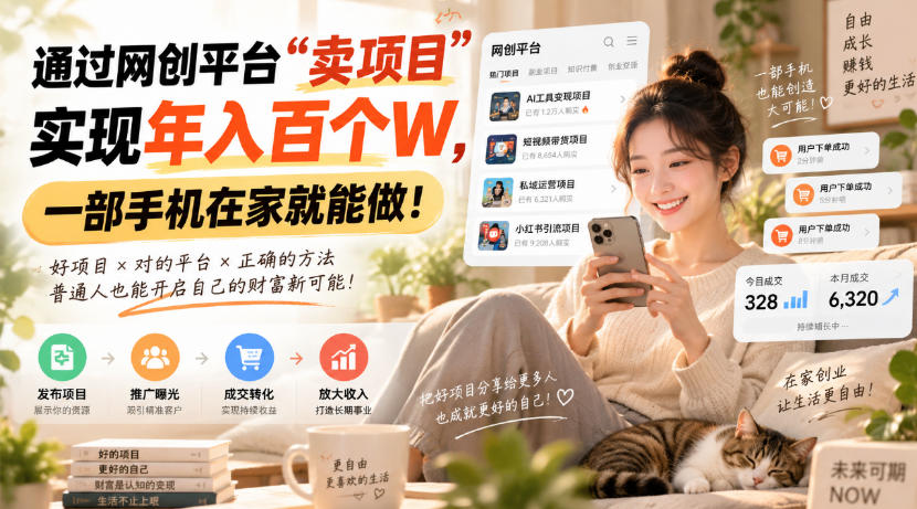 靠卖网创项目变现,一年拿下百万收益!一台手机就能操作!-52项目站