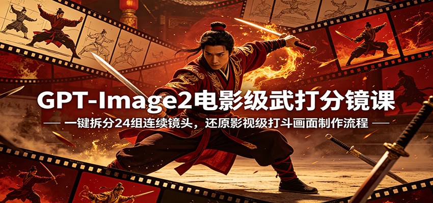 GPT-Image2电影级武打分镜课：一键拆分24组连续镜头，还原影视级打斗画面制作流程-52项目站