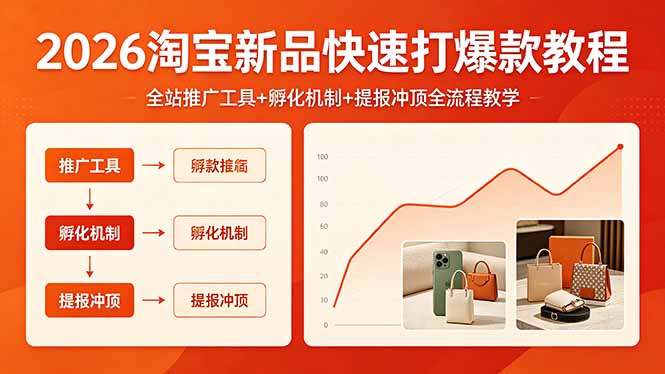2026淘宝新品快速打爆款教程,全站推广工具+孵化机制+提报冲顶全流程教学-52项目站