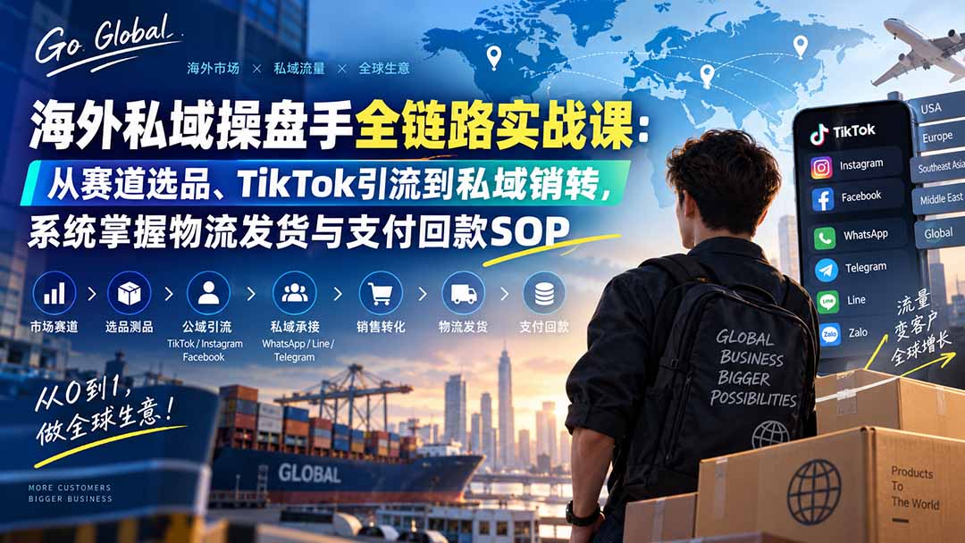 海外私域操盘手全链路实战课:从赛道选品、TikTok引流到私域销转,系统掌握物流发货与支付回款SOP-52项目站