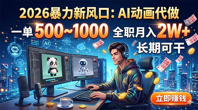 2026暴力新风口:AI动画代做,一单500~1000,全职月入2W+,长期可干-52项目站