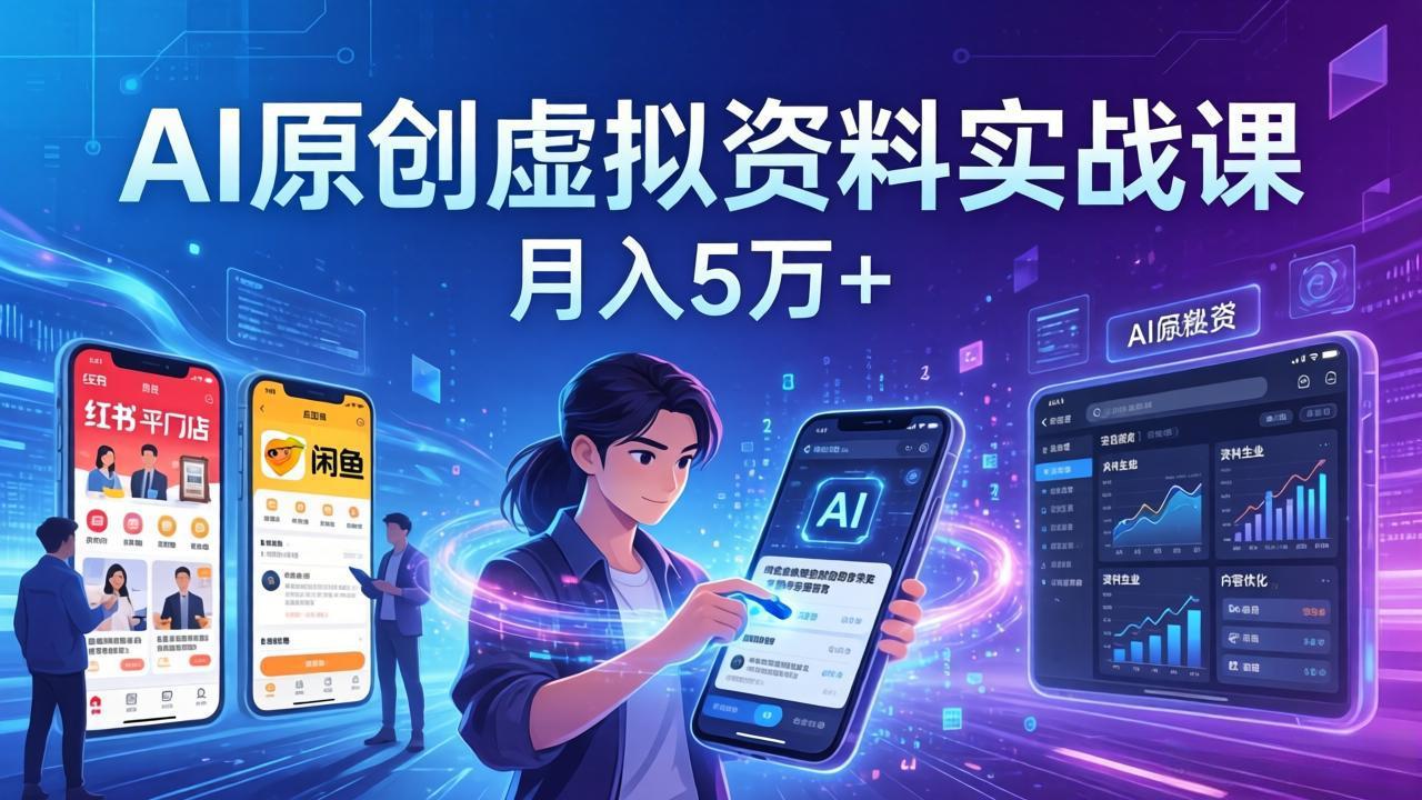 AI原创虚拟资料实战课：2026新机会，小红书闲鱼开店，普通人用AI轻松变现，月入5万+-52项目站