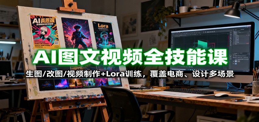AI图文视频全技能课：生图/改图/视频制作+Lora训练，覆盖电商 、设计多场景-52项目站