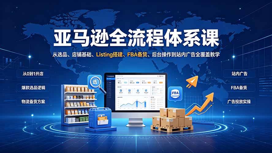 亚马逊全流程体系课：从选品、店铺基础、Listing搭建、FBA备货、后台操作到站内广告全覆盖教学-52项目站