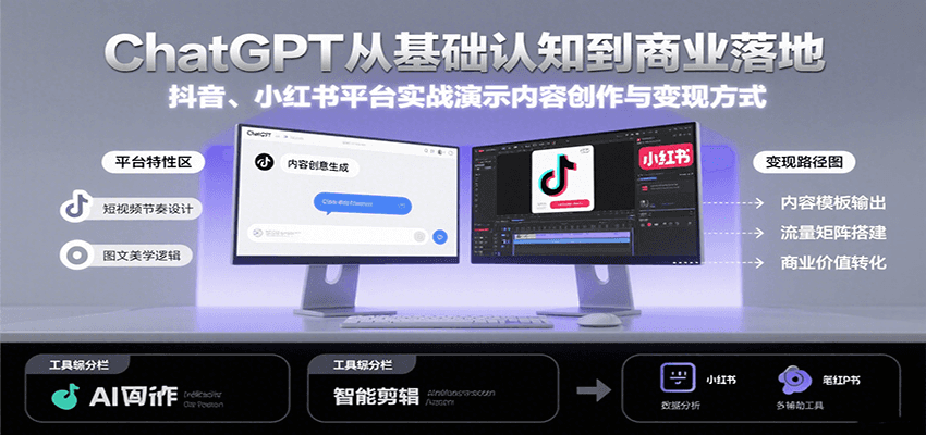 ChatGPT从基础认知到商业落地，实战演示抖音、小红书等平台的内容创作与变现-52项目站