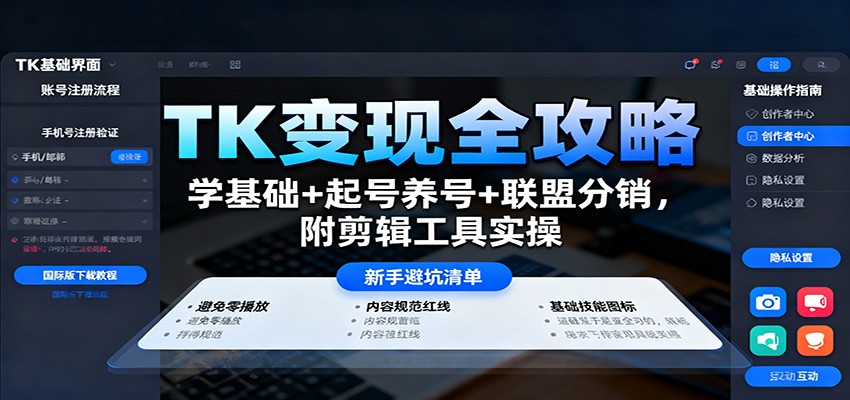 TK变现全攻略：学基础+起号养号+联盟分销，附剪辑工具实操-52项目站