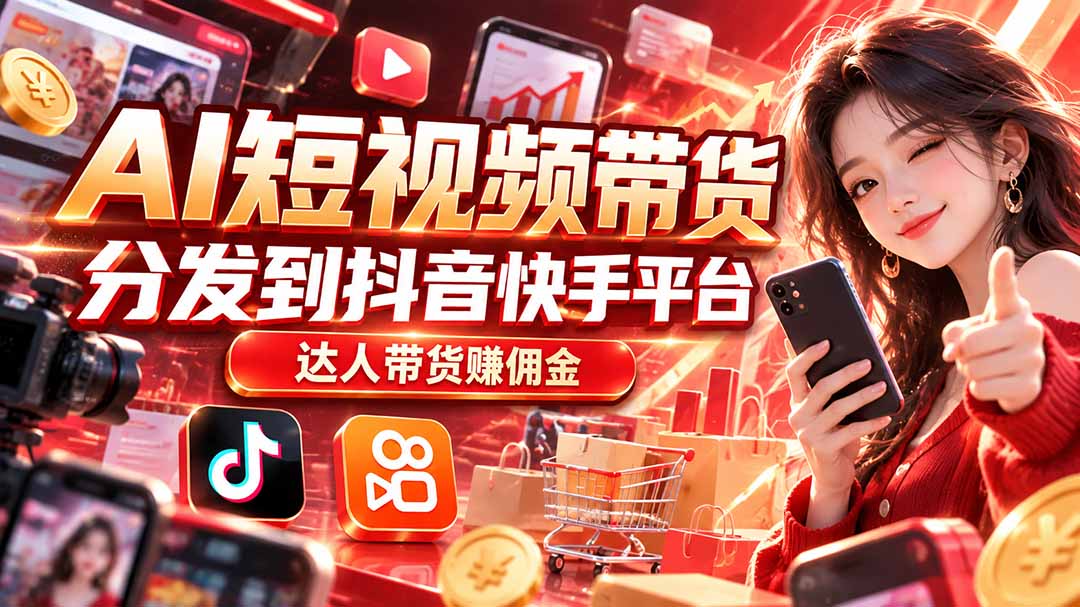 【AI短视频带货】分发到抖音快手平台，达人带货赚佣金-52项目站