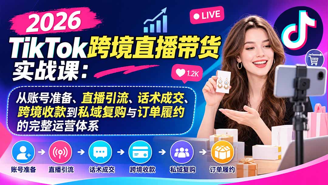 2026TikTok跨境直播带货实战课:从账号准备、直播引流、话术成交、跨境收款到私域复购与订单履约的完整运营体系-52项目站