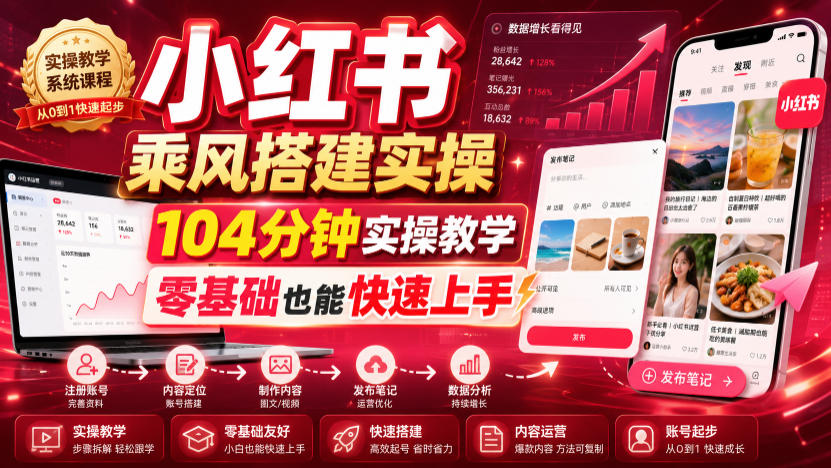 小红书乘风搭建实操，104分钟实操教学，零基础也能快速上手-52项目站