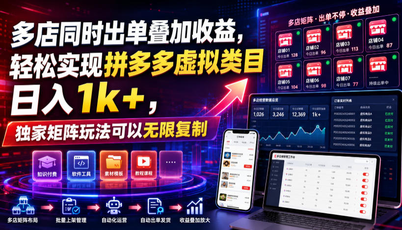 多店同时出单叠加收益，轻松实现拼多多虚拟类目日入1k+，独家矩阵玩法可以无限复制【揭秘】-52项目站