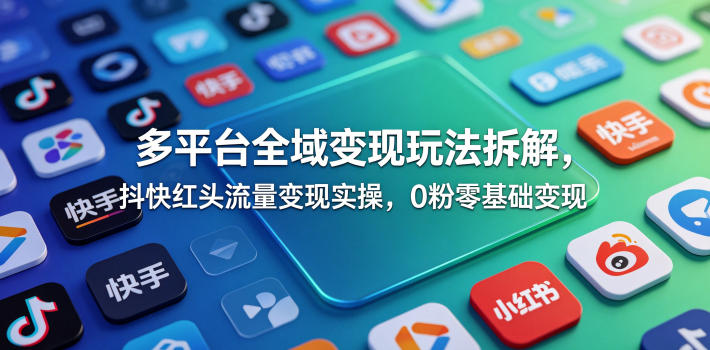多平台全域变现玩法拆解，抖快红头流量变现实操，0粉零基础变现-52项目站